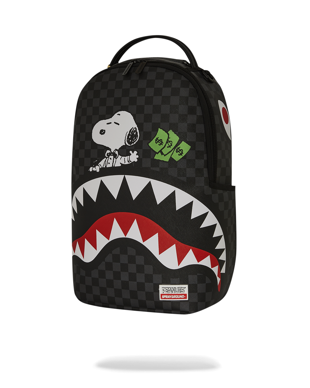 Snoopy Sprayground backpack in a stylish setting, highlighting ergonomic back padding.