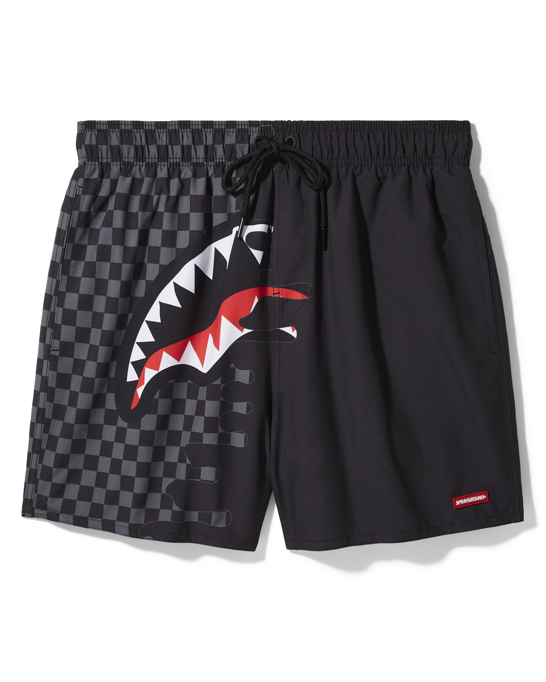 Side view of men's swimwear showing relaxed fit and branded waistband