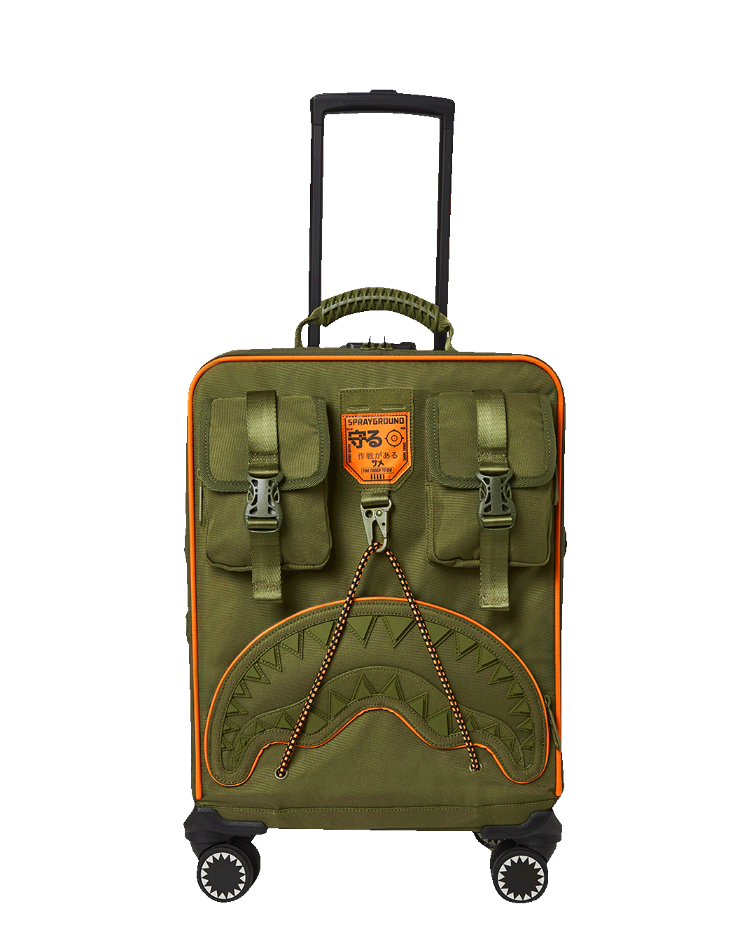 Shark Squad Carry-On Spinner Luggage hard shell exterior with embossed logo