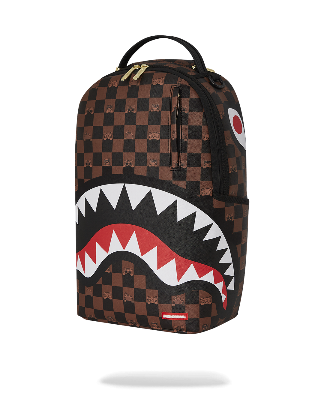 Side view highlighting water-resistant faux leather material and side pockets