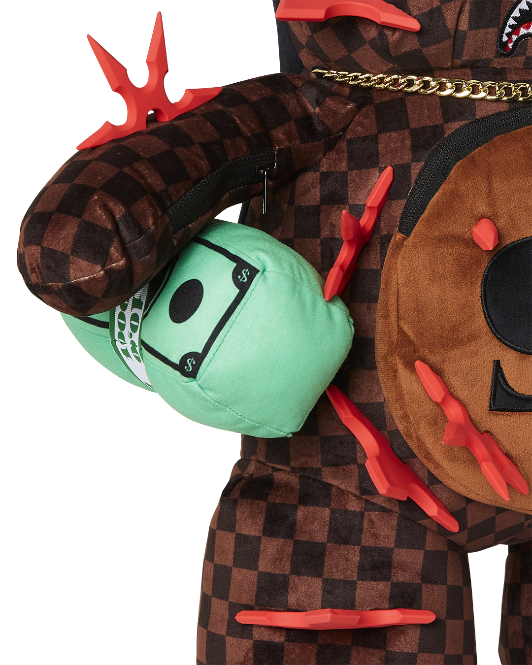 Side angle of the limited edition plush backpack showing adjustable straps