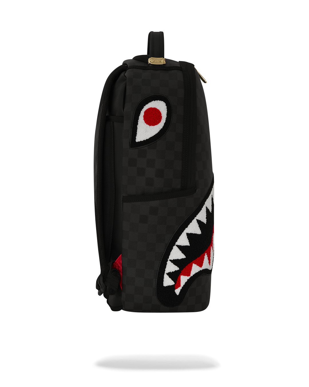 Interior layout of the shark backpack highlighting pockets and compartments.