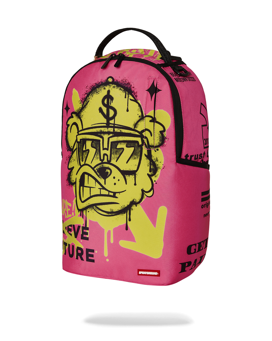 Side view of Future Flex Bear Backpack with adjustable straps and gold zippers.