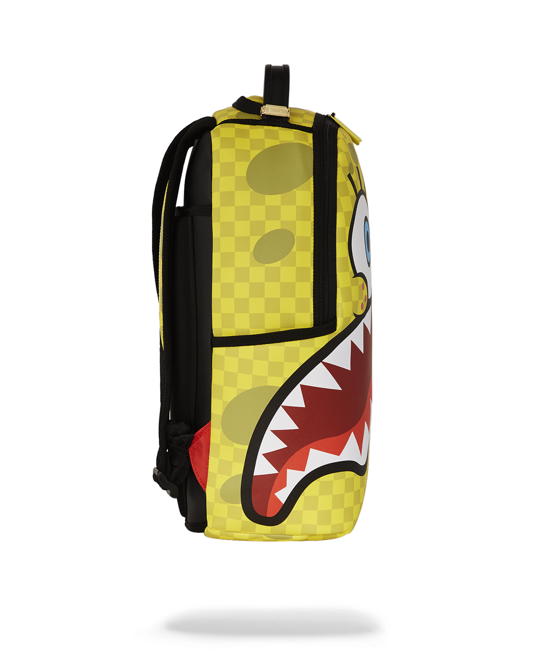 Interior of SpongeBob backpack displaying the velour laptop compartment.