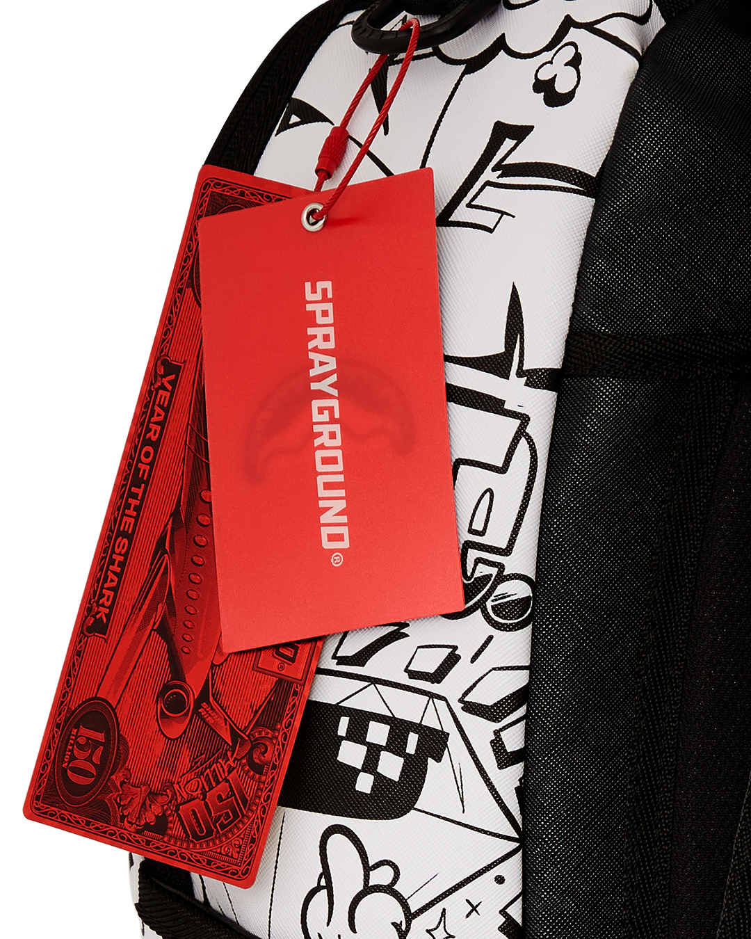 Doodle King faux leather travel backpack in a stylish setting with side pockets visible.