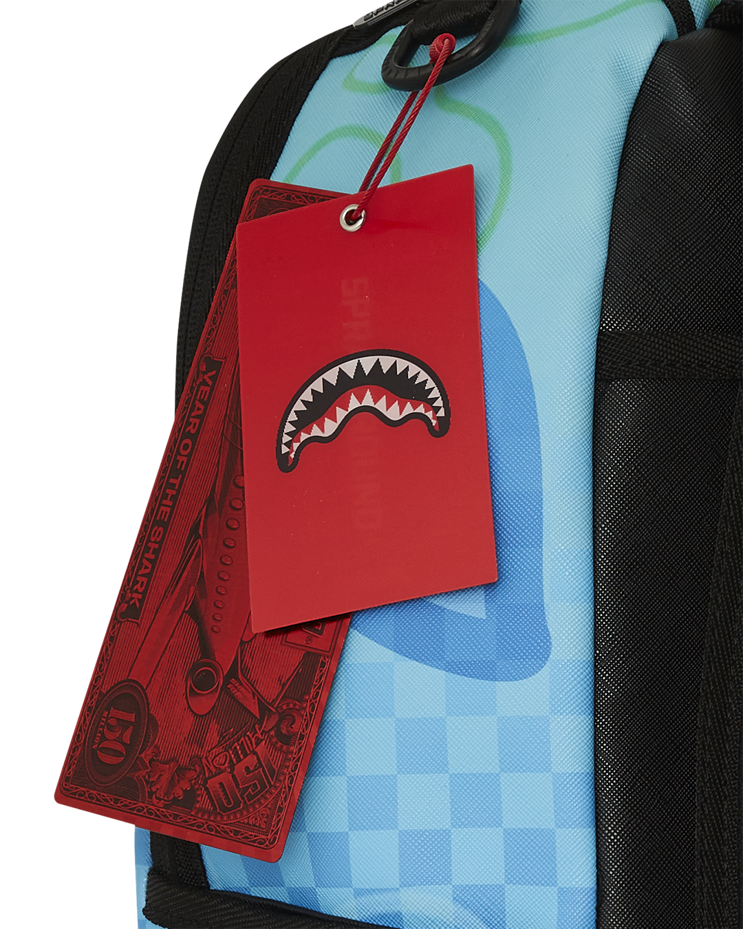Front view of Spongebob backpack showing zippered pockets and playful graphics