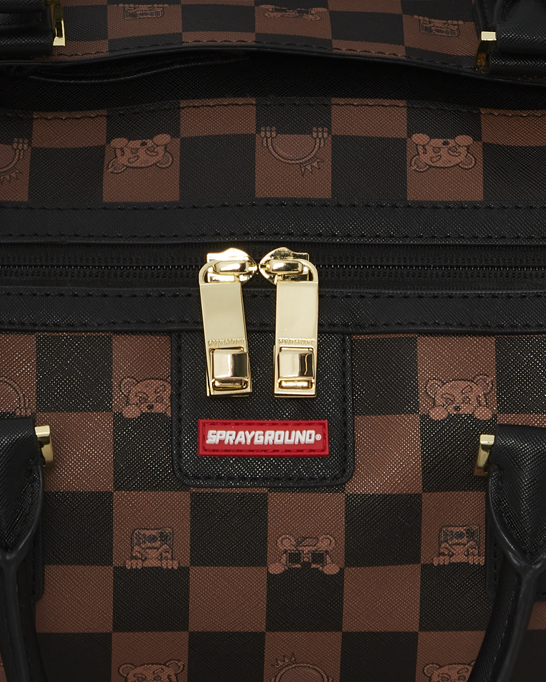 Top-down shot of the duffle bag showing zippered compartments and spacious interior