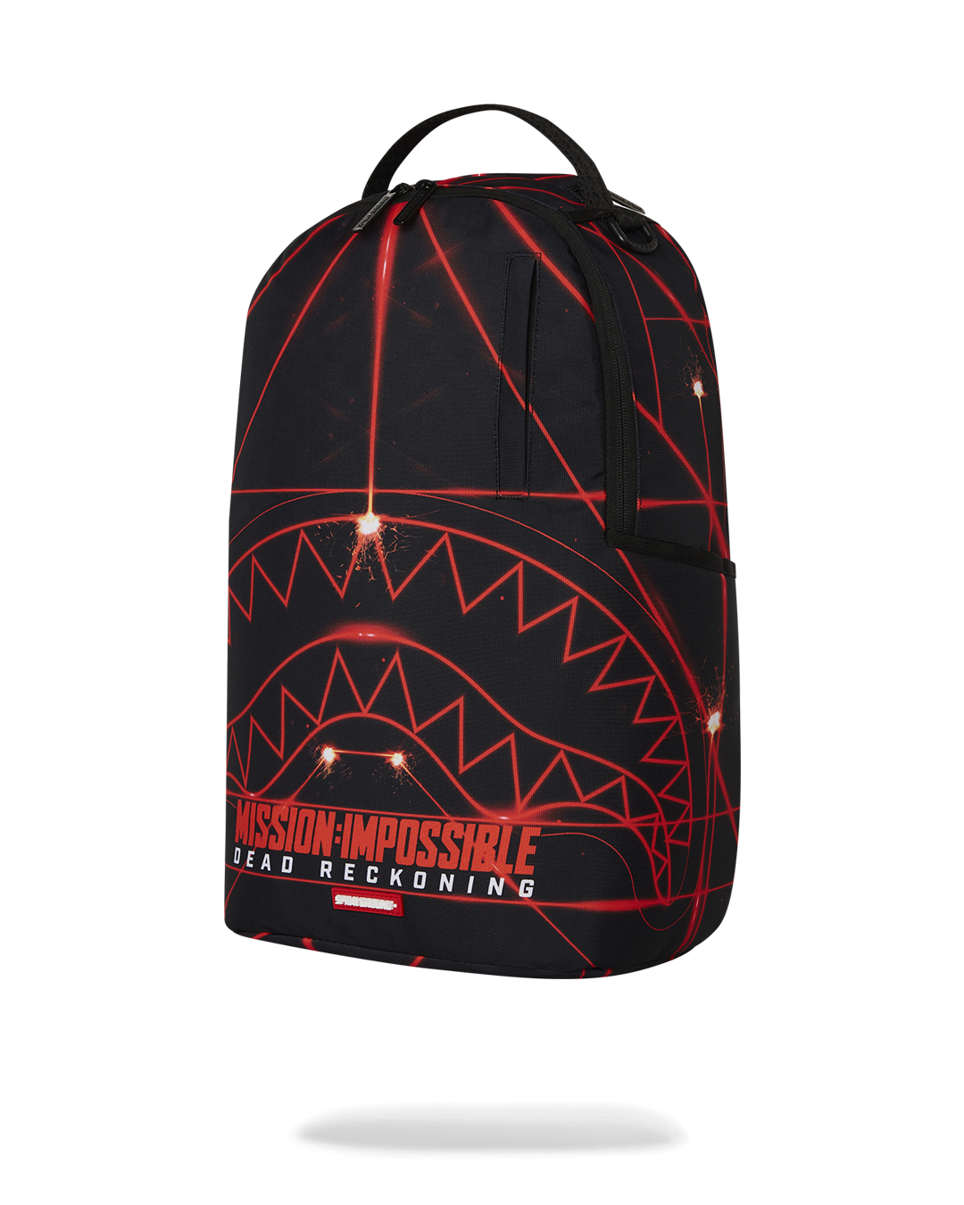 Back view of the Laser Shark Backpack, demonstrating its slide-through back sleeve for connecting to carry-on luggage.
