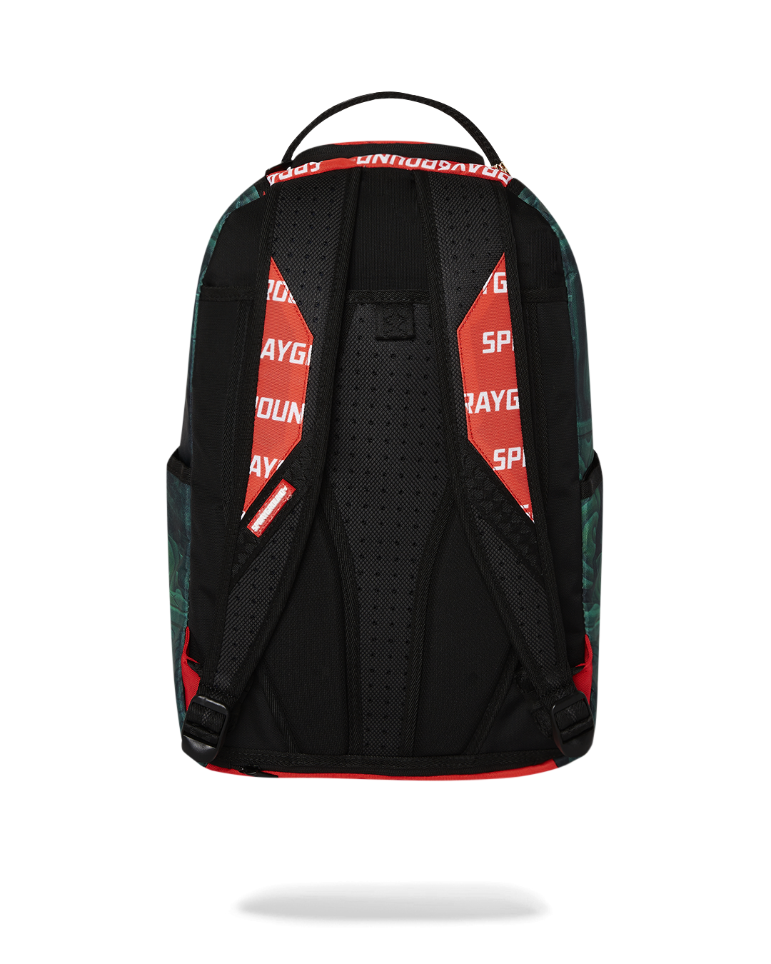 Kung Fu Panda backpack showcasing front zipper pocket and side pockets.