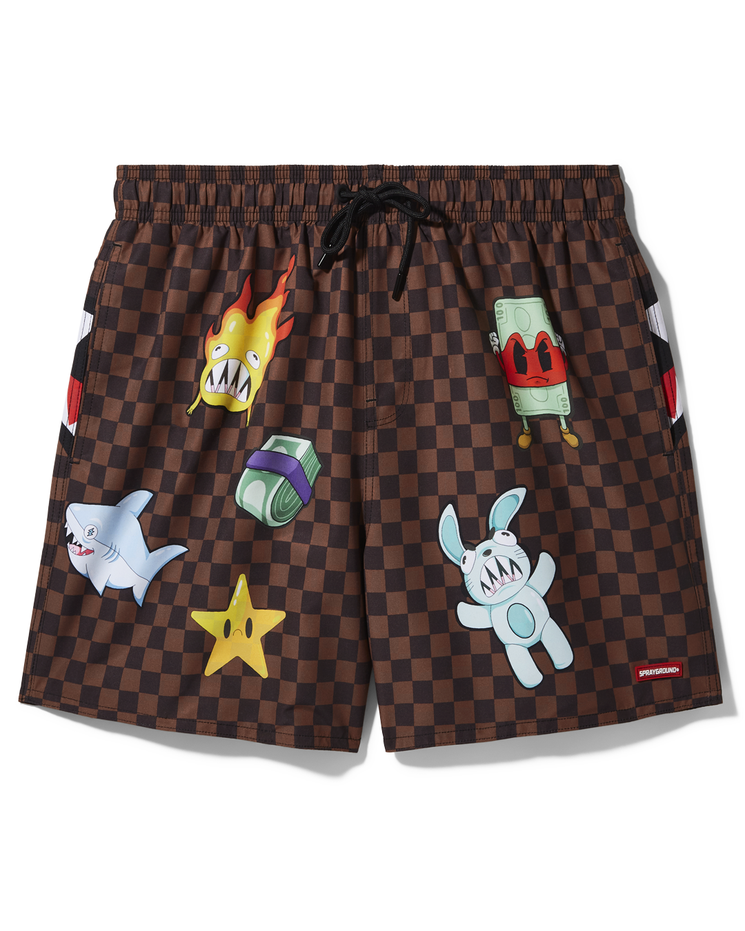 Close-up of women's swim shorts showcasing the vibrant design and elastic waistband.