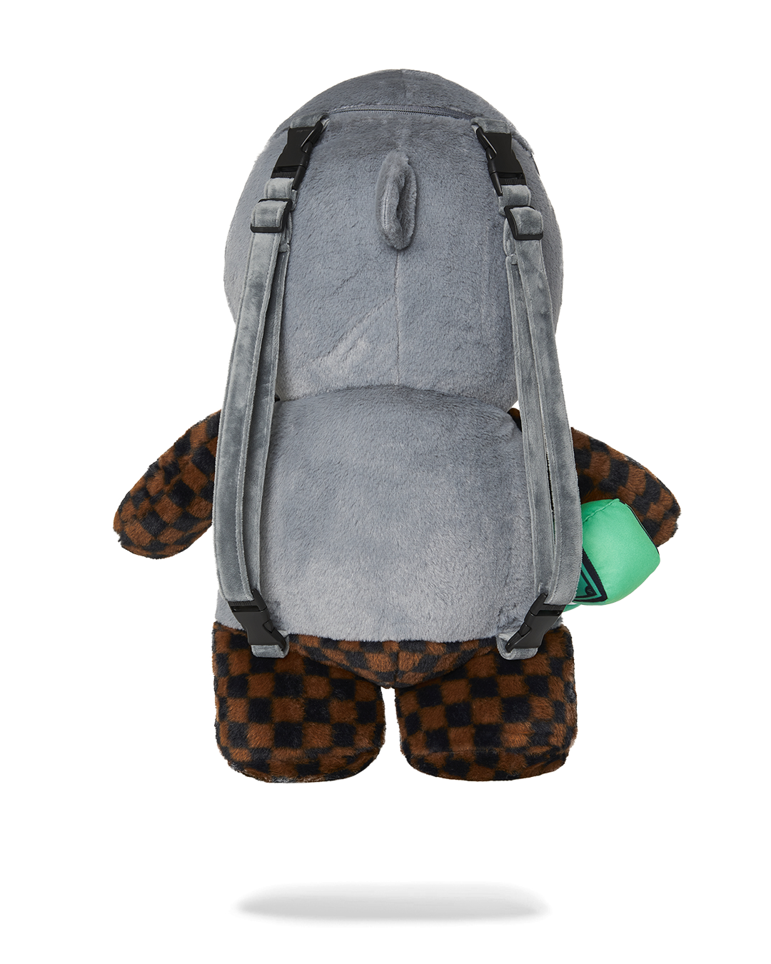 Front view of the sprayground teddy bear backpack showing zippered belly pocket