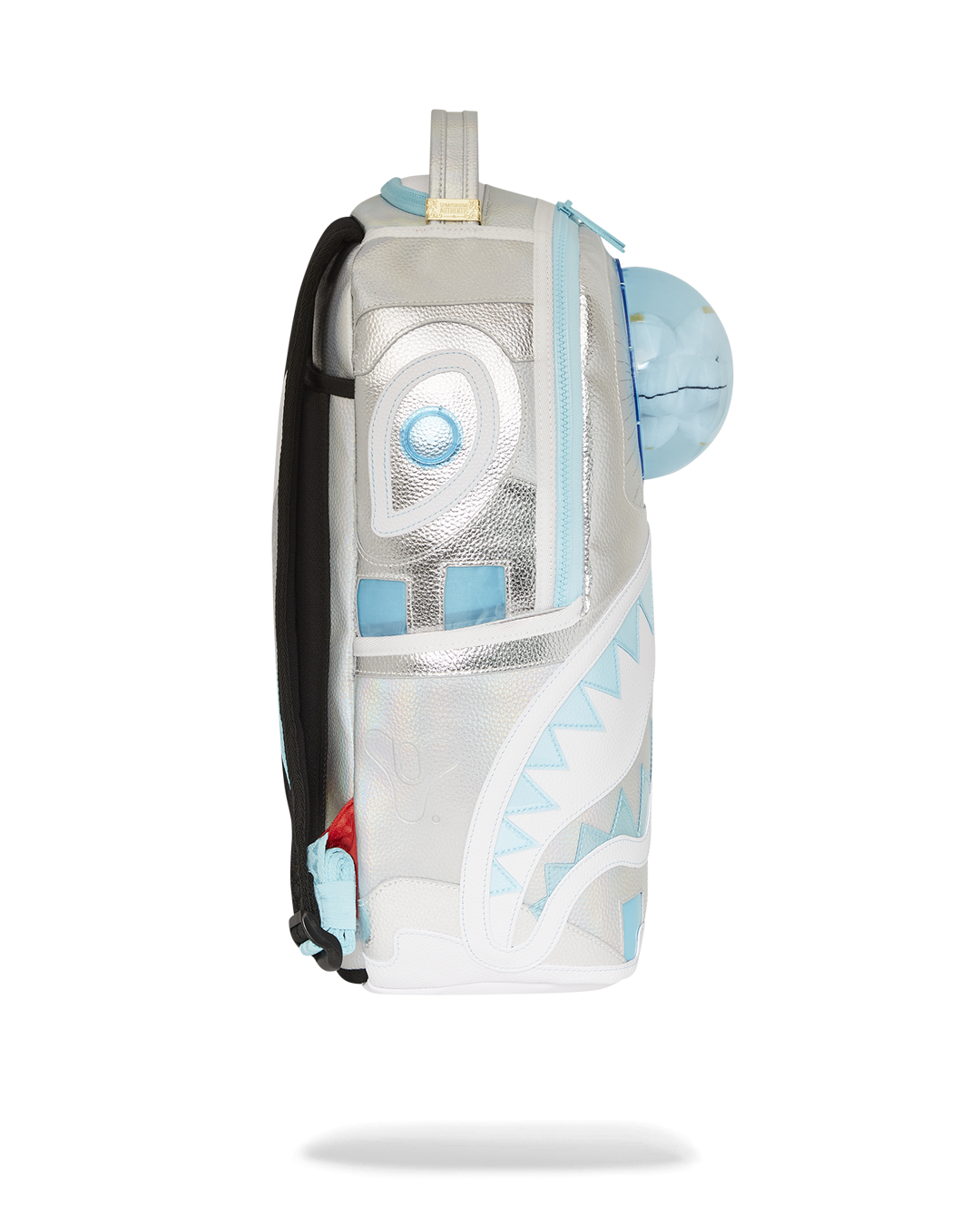 Side angle showing zippered compartments and adjustable ergonomic straps on the official collab backpack