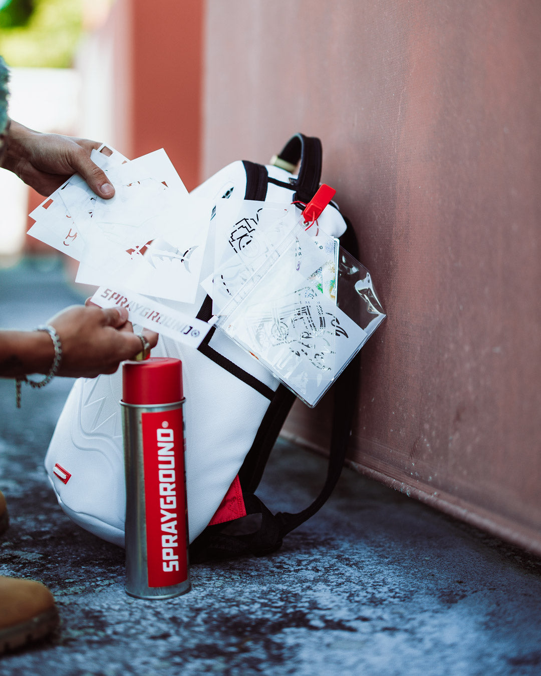 Close-up of reusable stencils included with personalized backpack