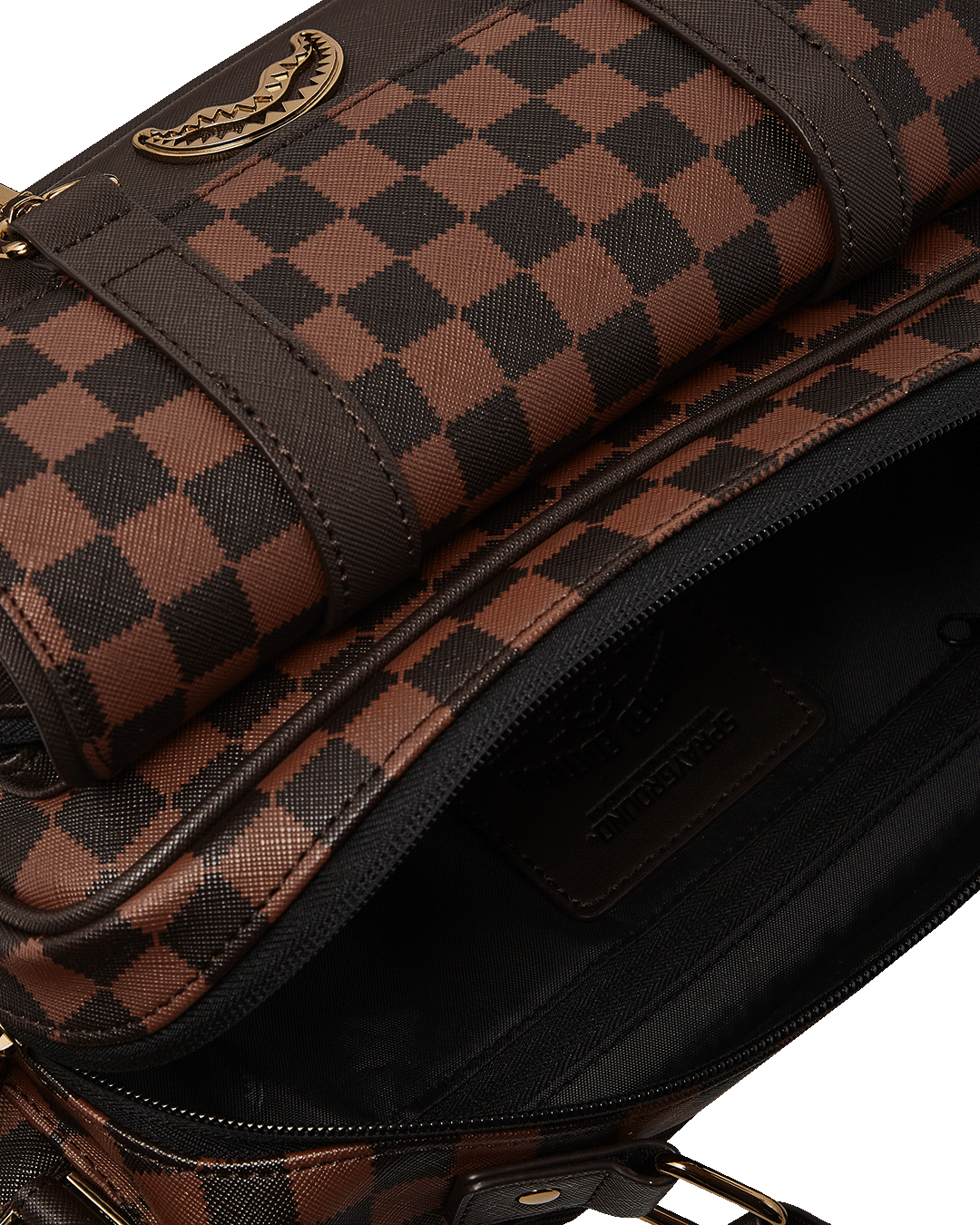Front view of the black crossbody bag with adjustable strap and multiple pockets