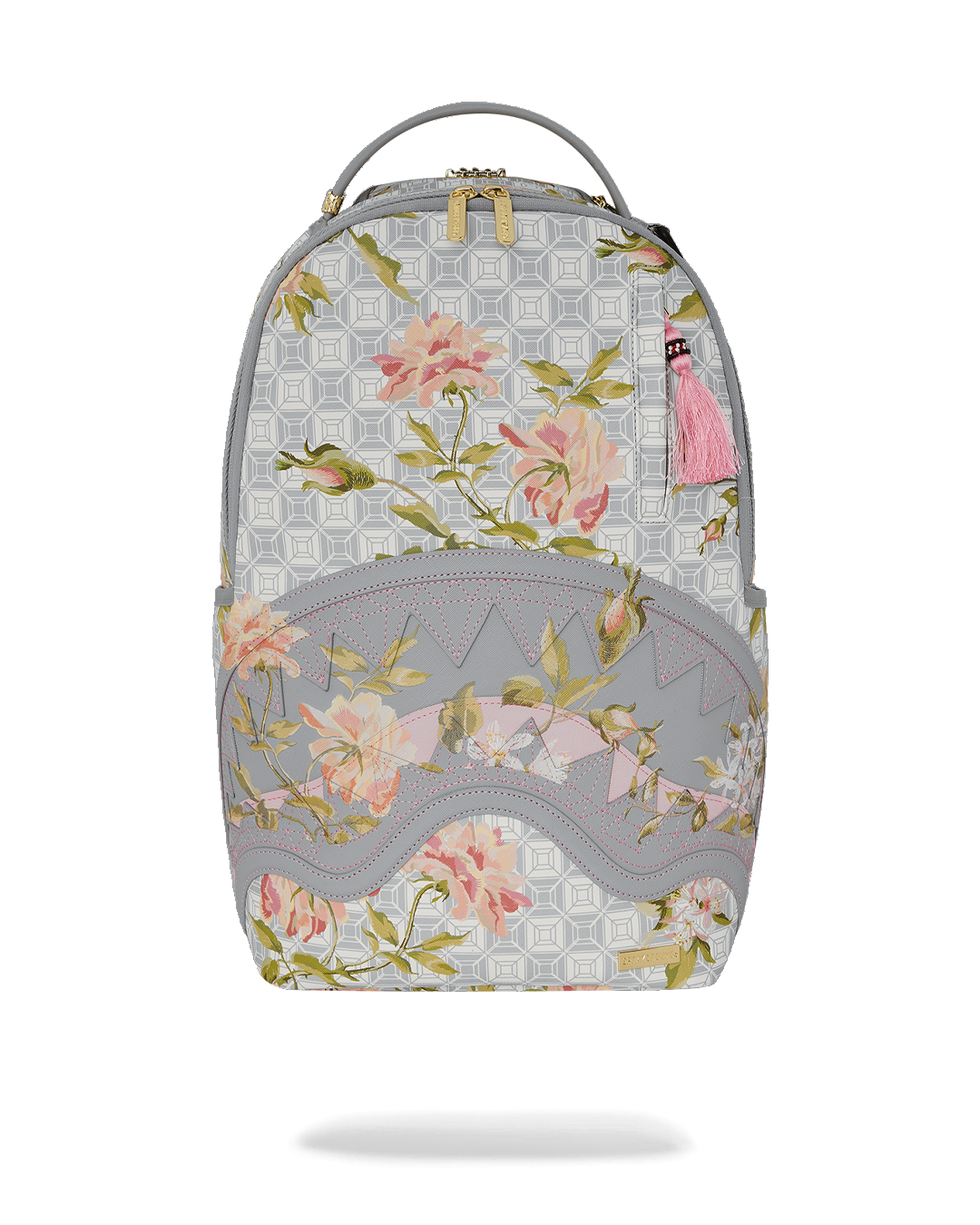 African Intelligence backpack in pink sandflower print, worn crossbody