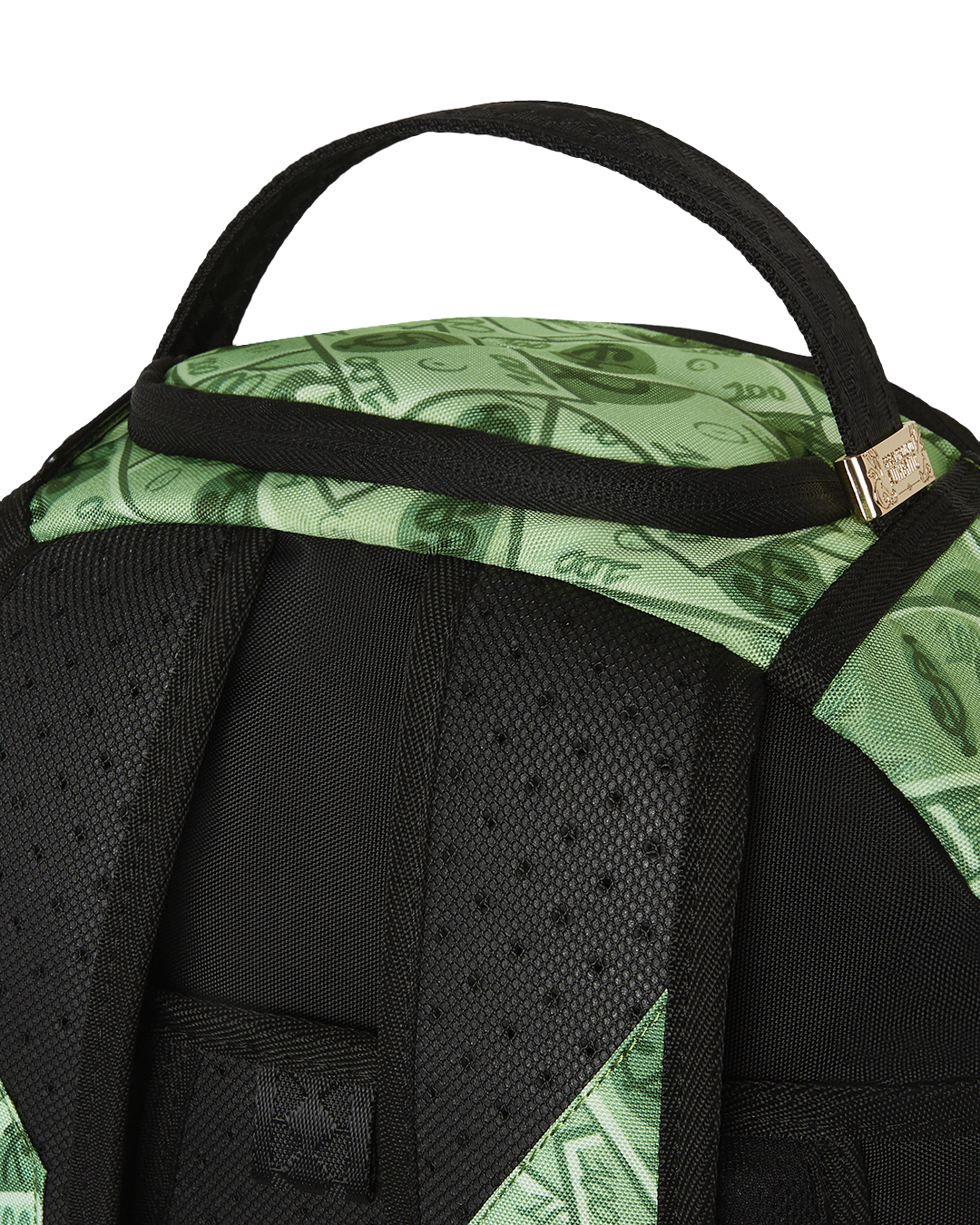 Money Bear Backpack with separate velour sunglass compartment and gold zippers