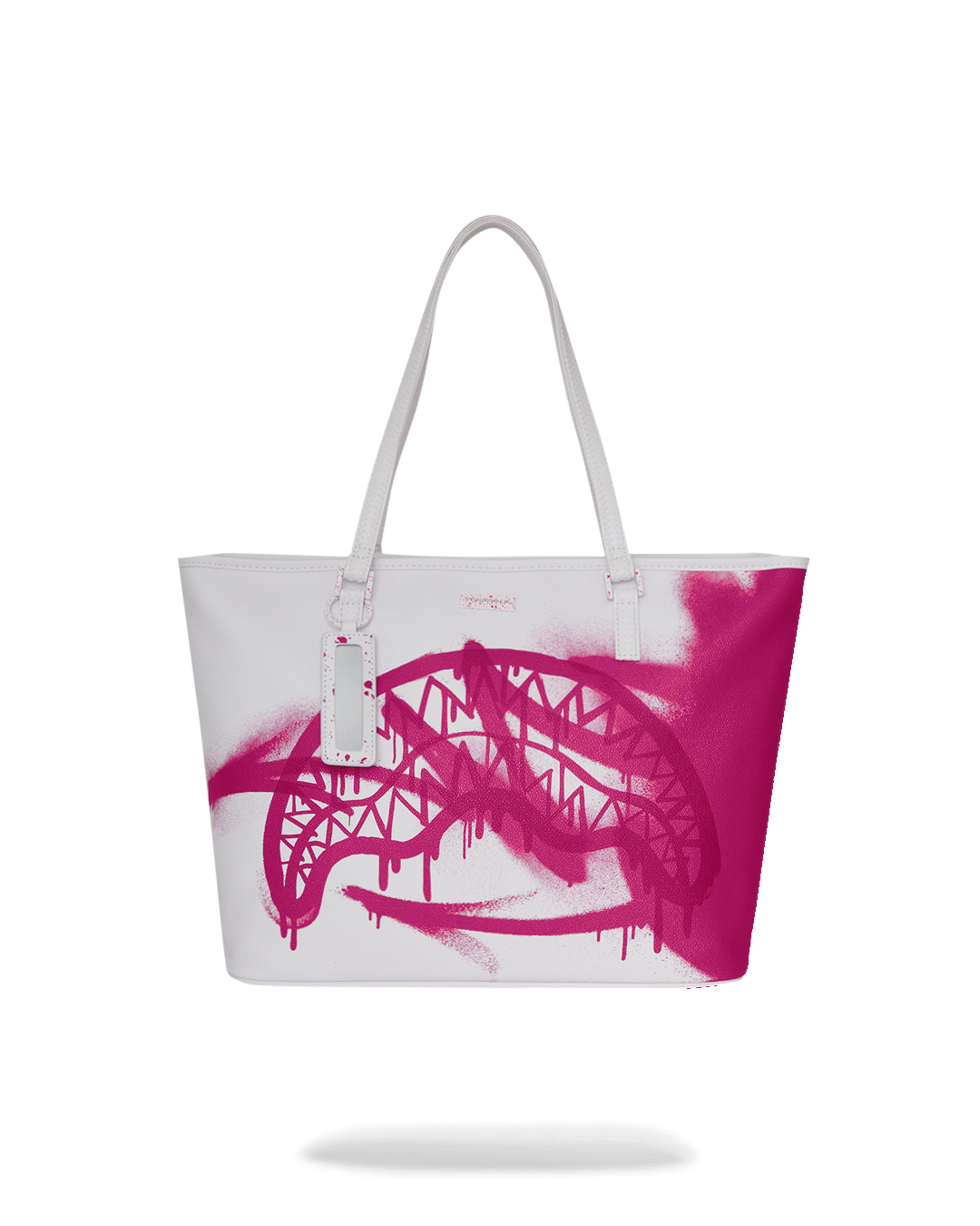 Front view of the faux leather tote bag with double handles and top zipper