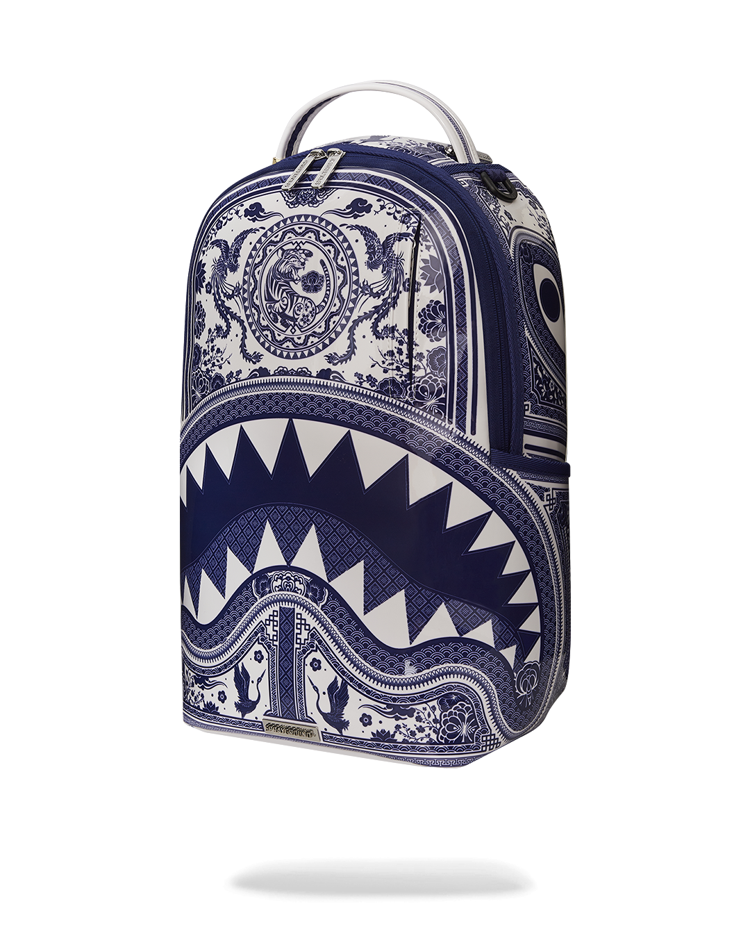 Interior shot of sprayground backpack pink design with velour laptop slot