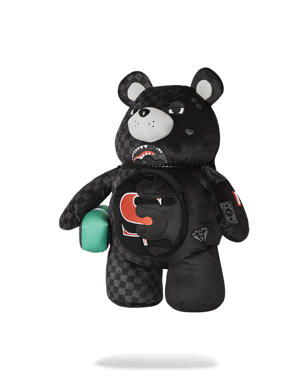 Sprayground Teddy Bear Backpack side view showing adjustable straps