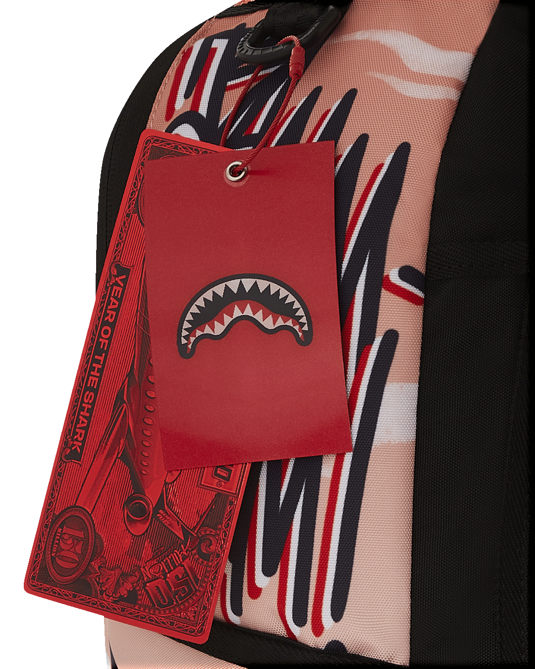 Bamm Bamm Flintstones Sprayground pink backpack with front zipper pocket and side pockets