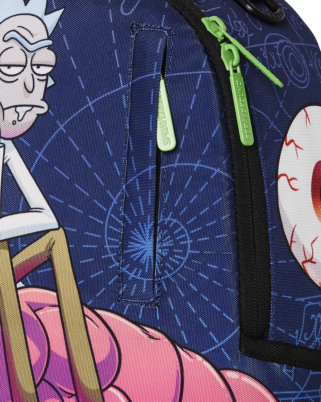 Rick and Morty limited edition backpack with ergonomic mesh back and gold zippers