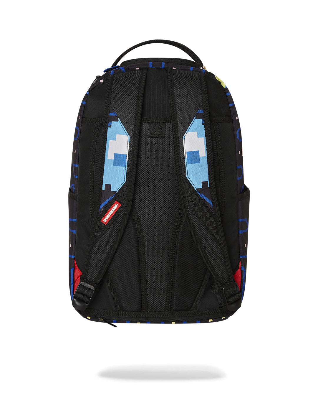Pacman Ghost Gang novelty backpack open, showing laptop compartment
