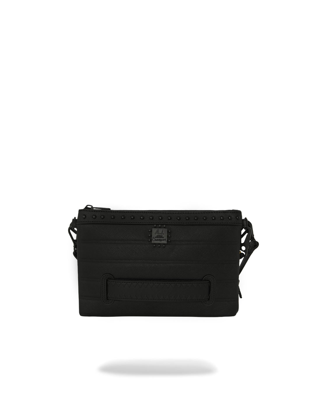 Gold designer clutch held in hand, showcasing metallic finish