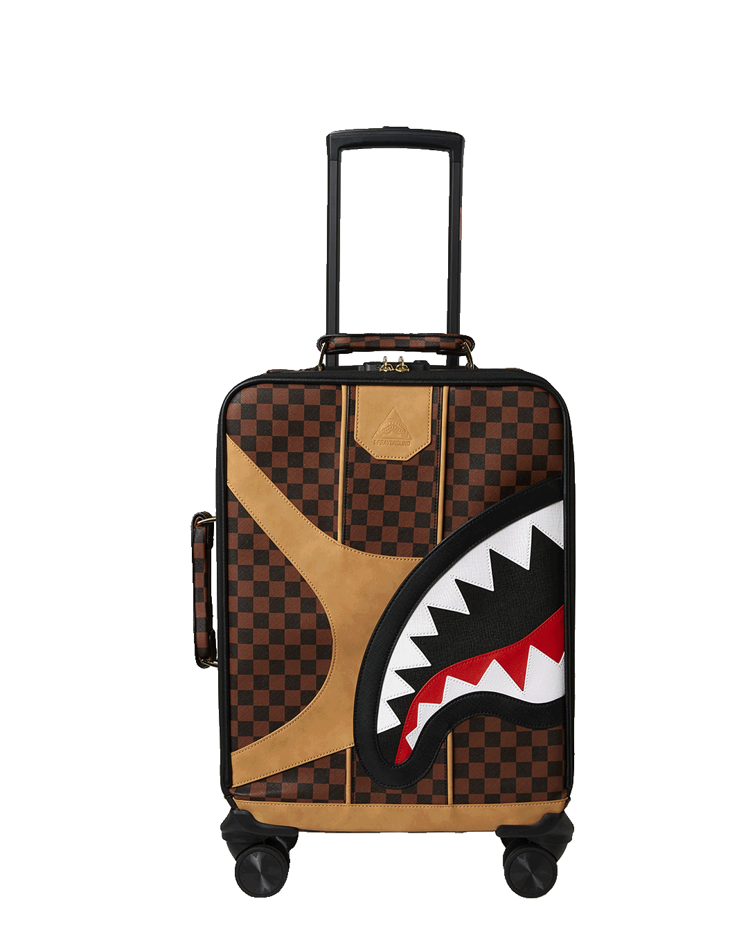 Shark design carry-on luggage with multiple pockets and compartments.