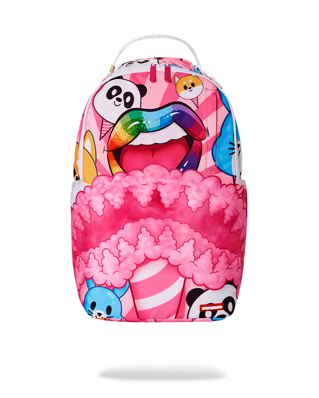 Front view of Candy Luxe backpack with ergonomic straps and gold zippers