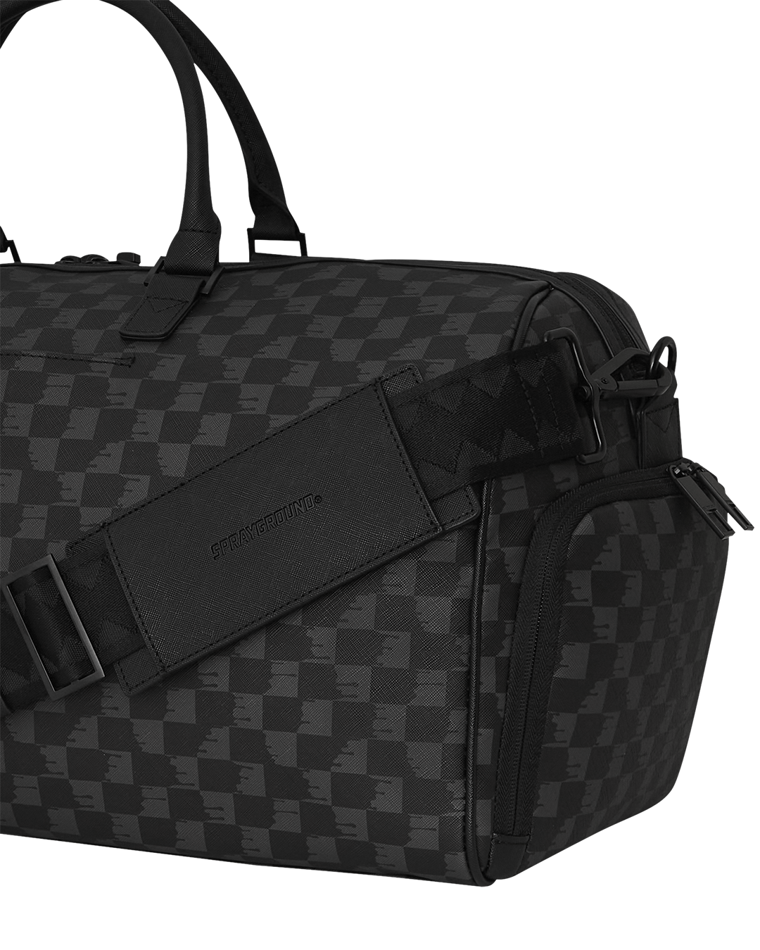 Open duffle bag with sneaker pocket visible, packed for a weekend trip