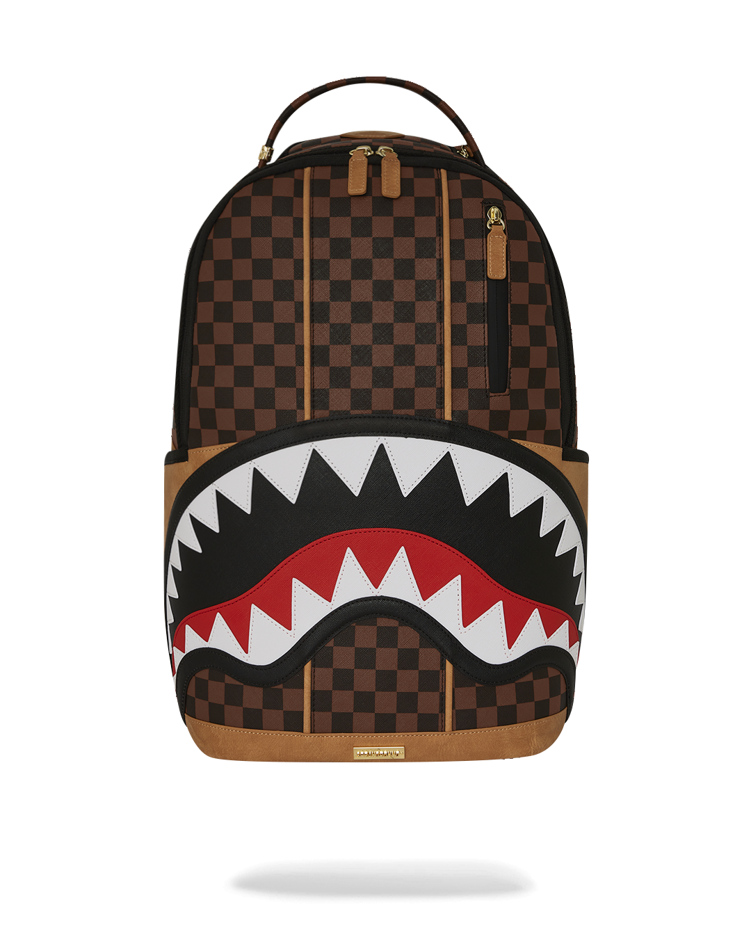 Faux leather laptop backpack with front zipper pocket and side pockets