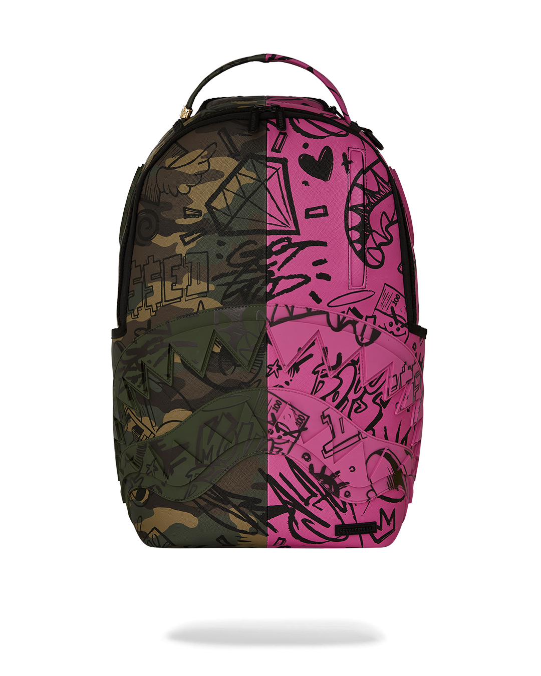 Sharkmouth faux leather backpack front view with bold detailing