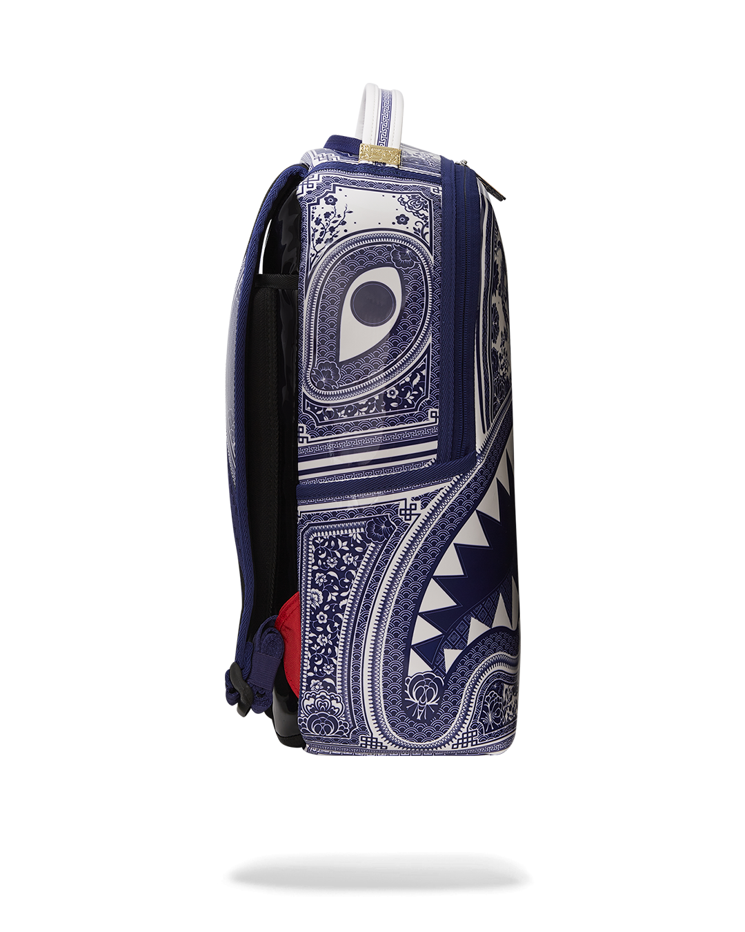 Side view showing adjustable straps and ergonomic back padding