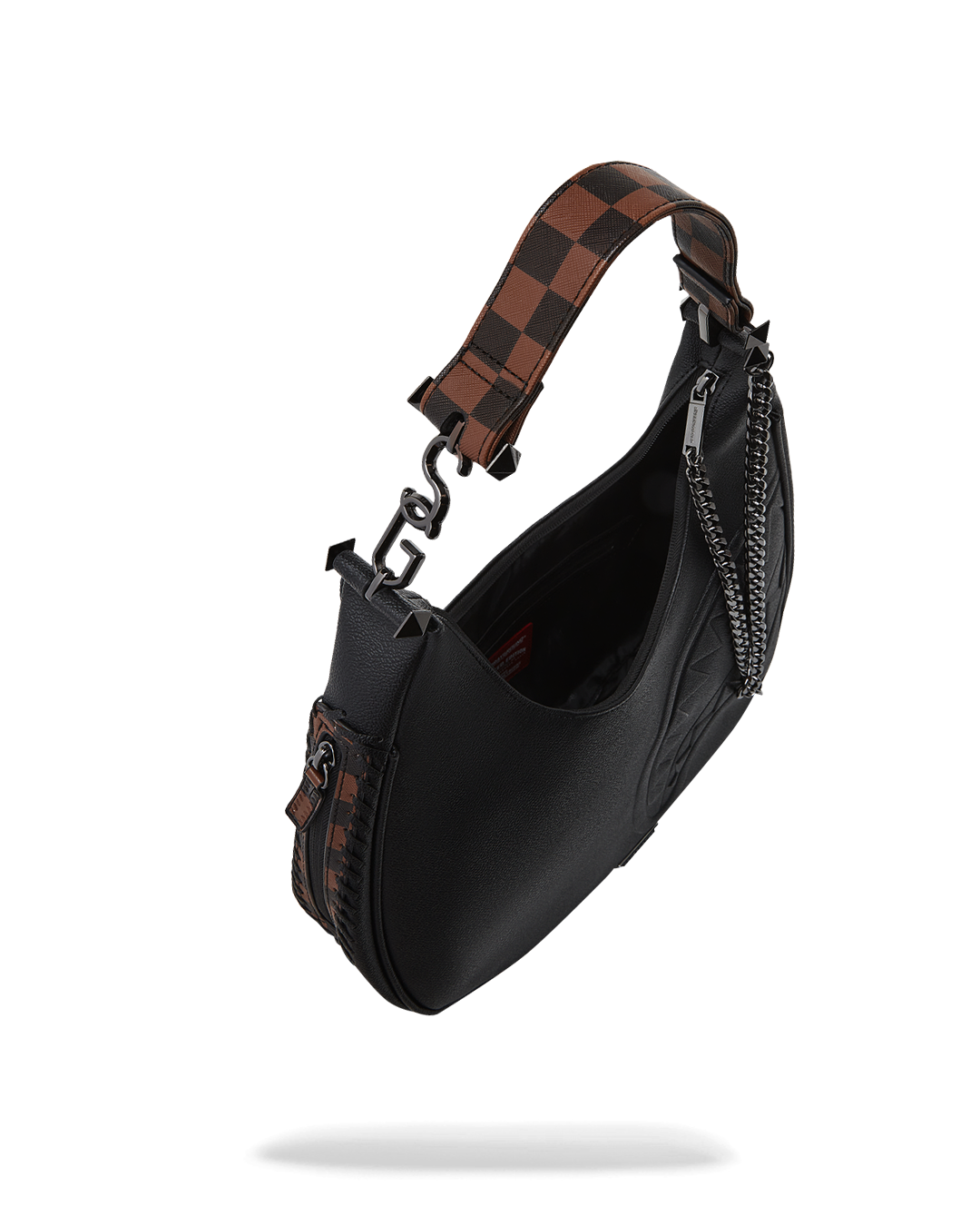 Front view of the Checkpoint Royale vegan leather shoulder bag showing embossed design.