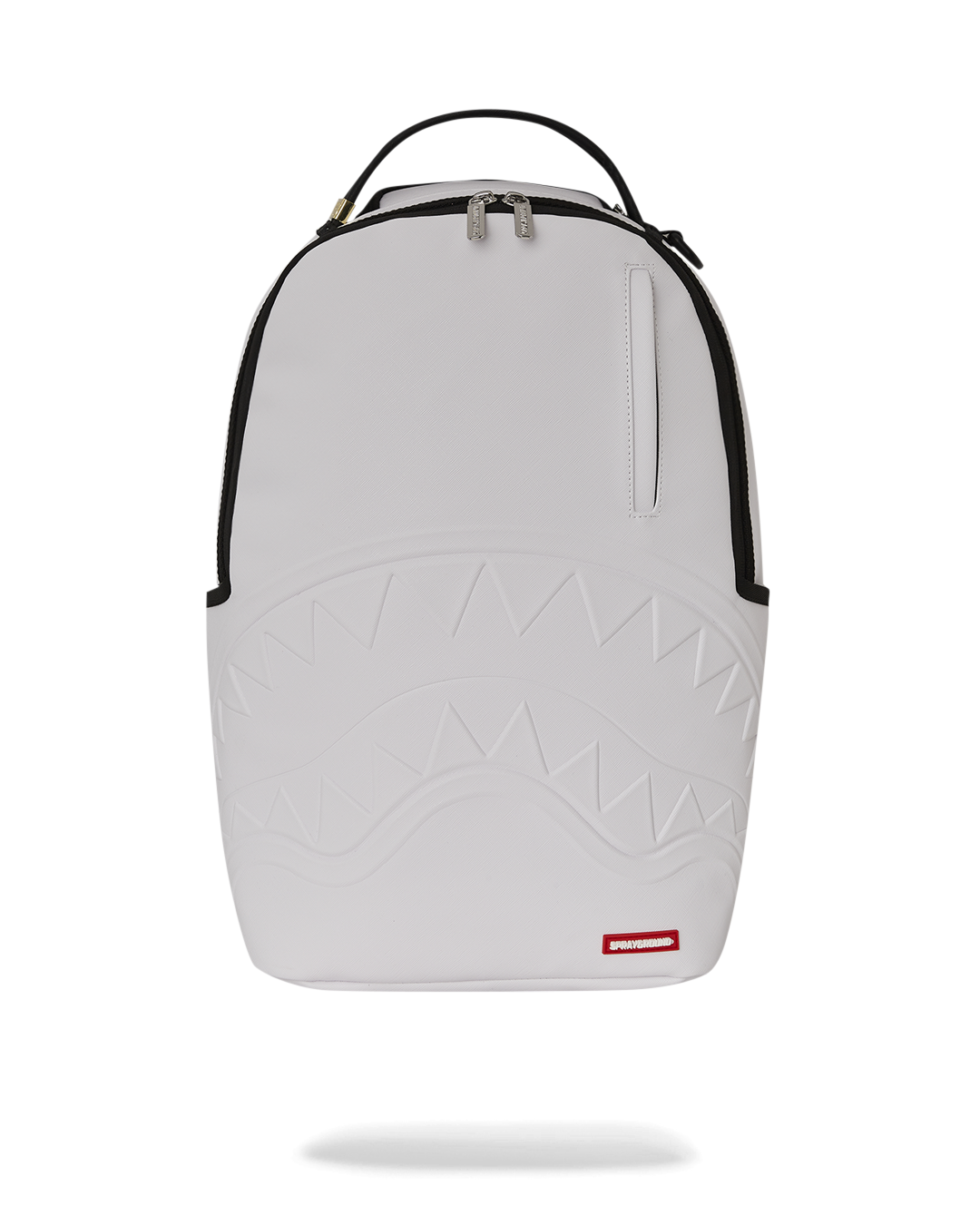 Custom graffiti artist backpack with stencil designs on urban street backdrop