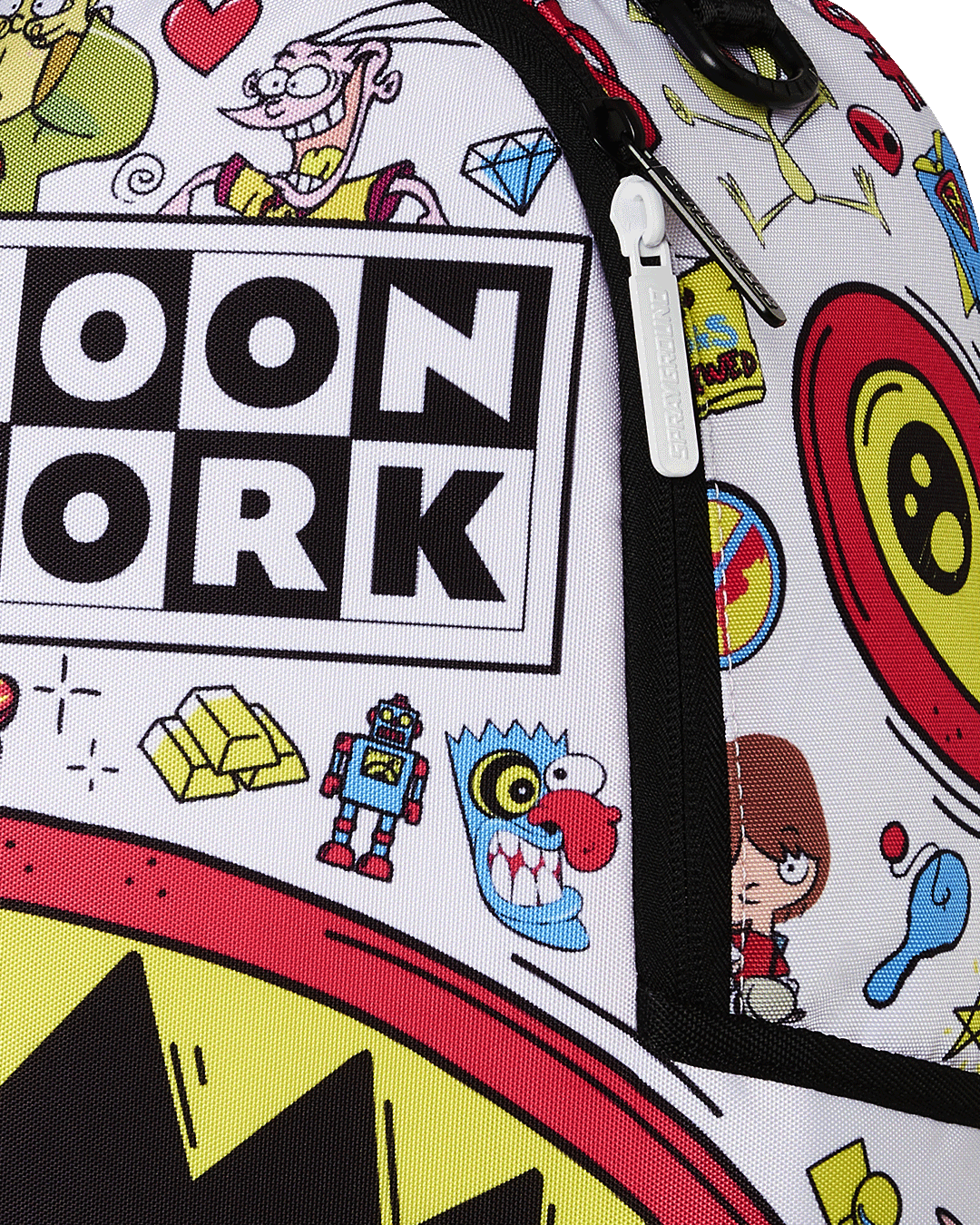 Open interior of the Sprayground backpack cartoon, displaying laptop compartment