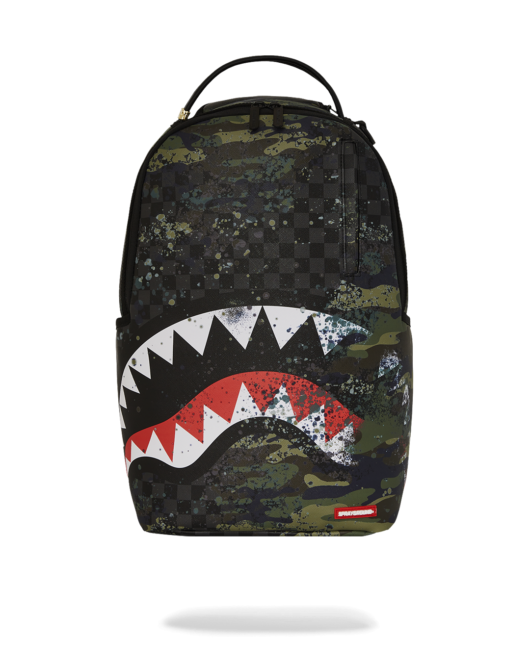 Sprayground T-Rex City Deluxe backpack in pink faux leather with front zipper pocket