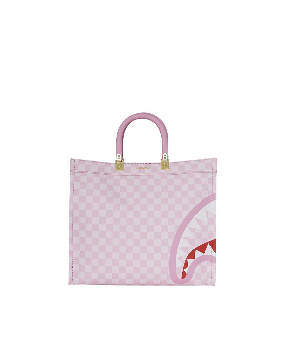 Front view of faux leather tote bag with animal print and tortoise handle