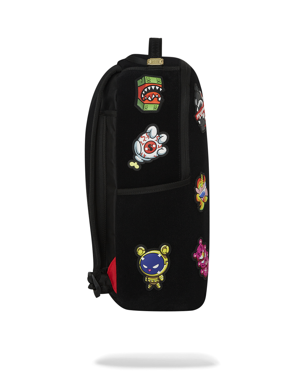Close-up of the customizable velcro backpack with patches for kids