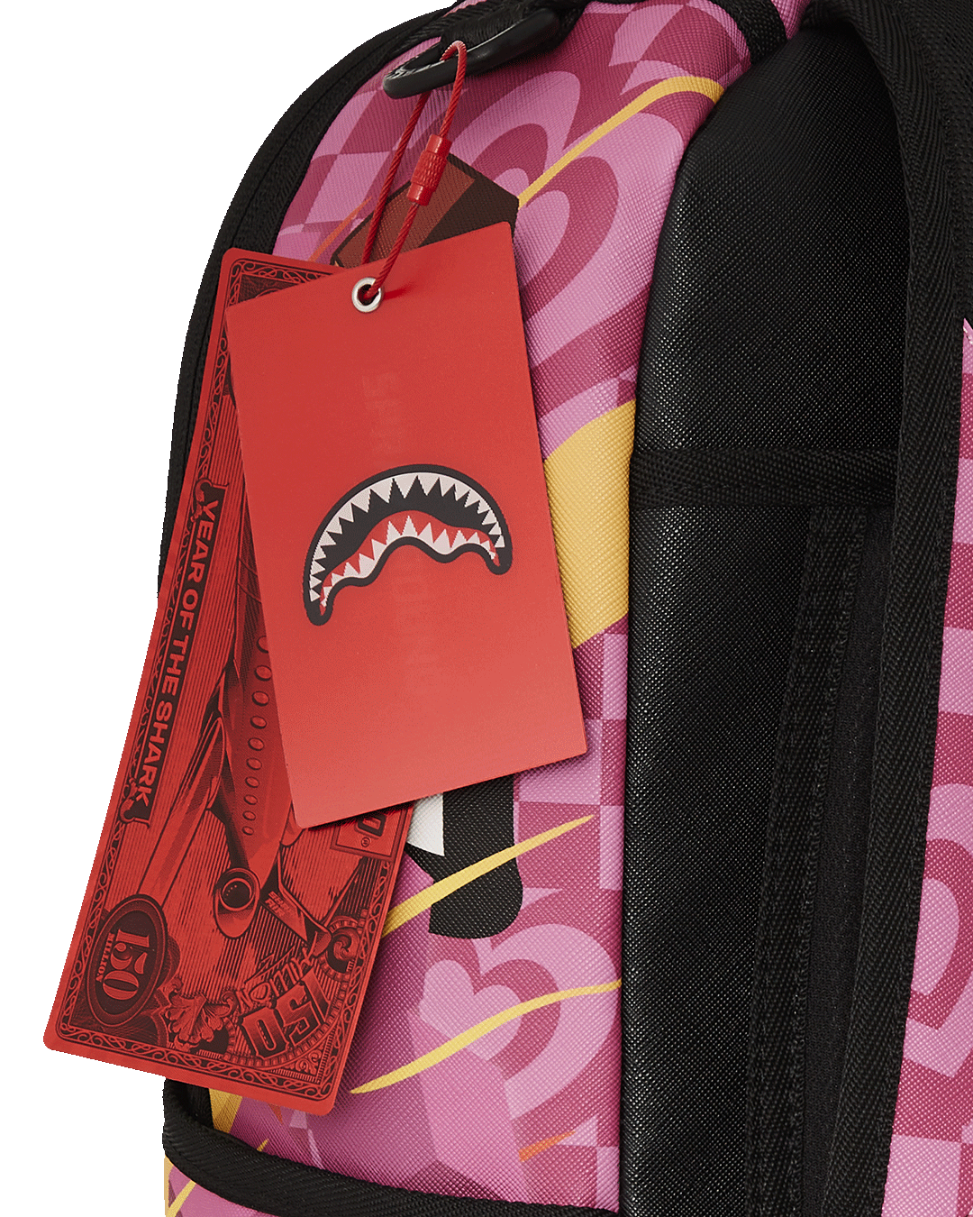 Front view of faux leather backpack showing gold zippers and ergonomic mesh padding