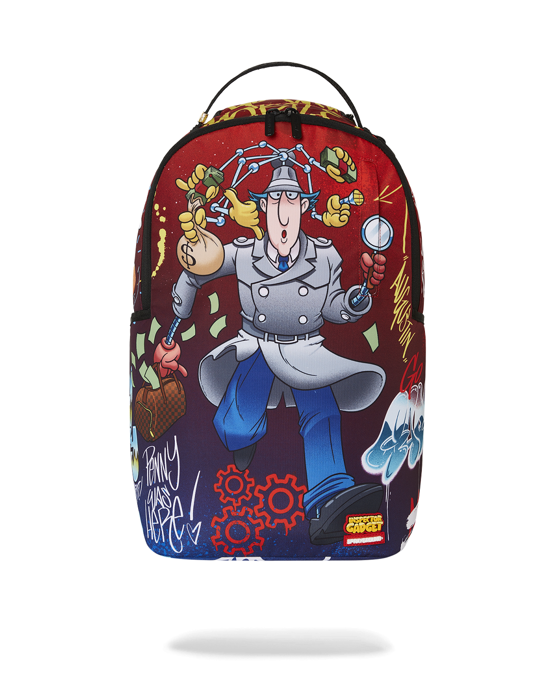 Inspector Gadget backpack open to show laptop compartment and organizer pockets