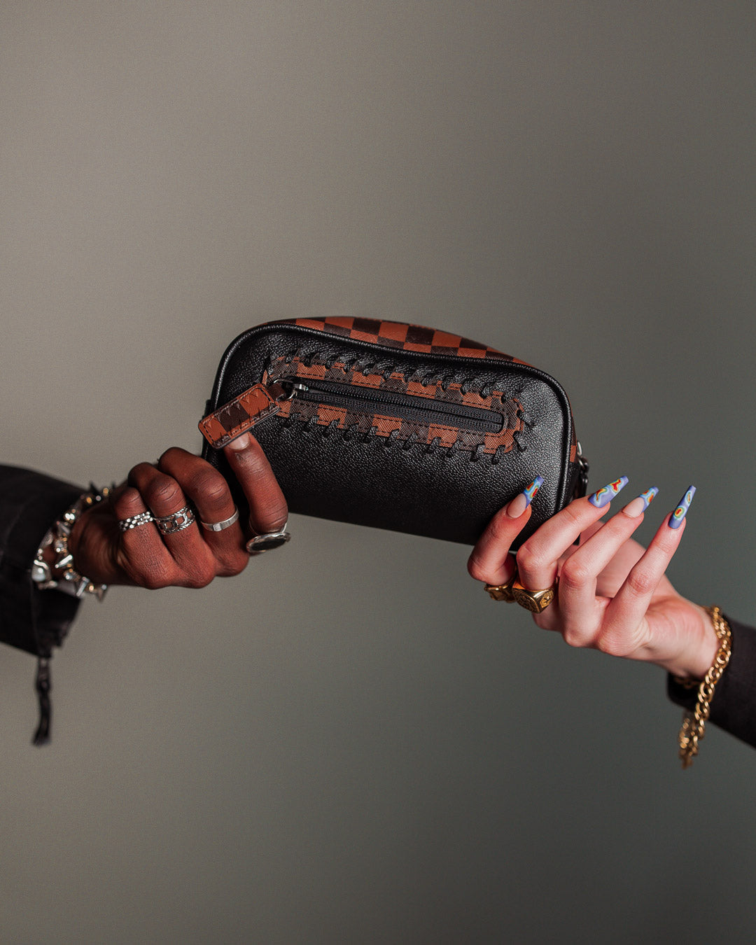 Inside view of the compact makeup pouch with zipper closure