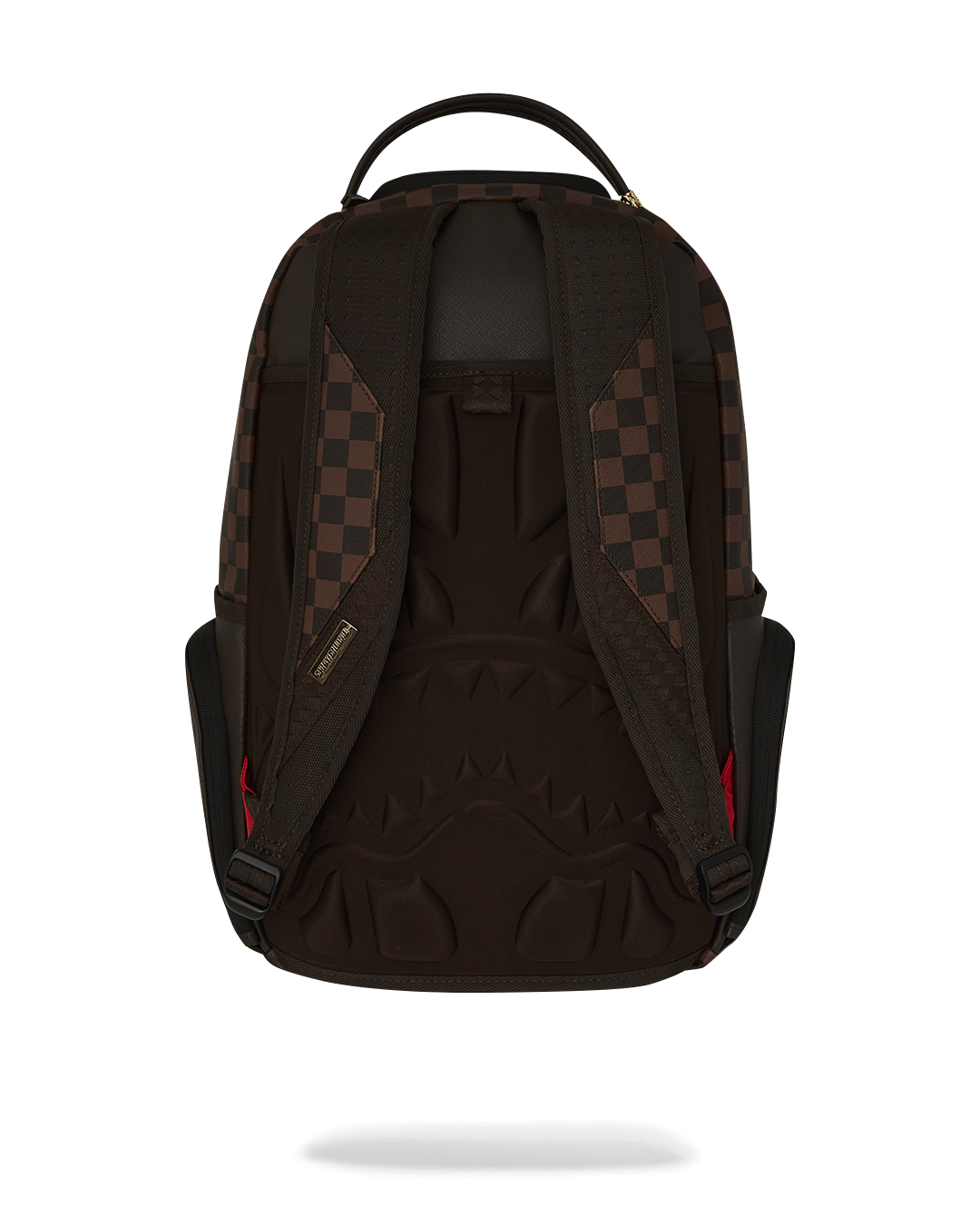 Front view of the faux leather cargo backpack with multiple cargo pockets and hardware accents