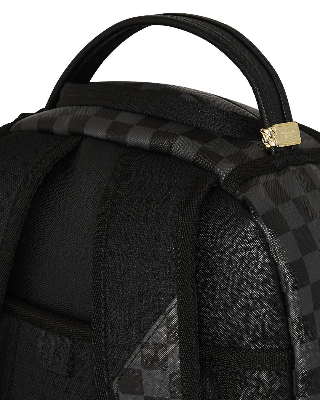 Front angle of shark mouth backpack with animated Taz design, ideal for airport travel
