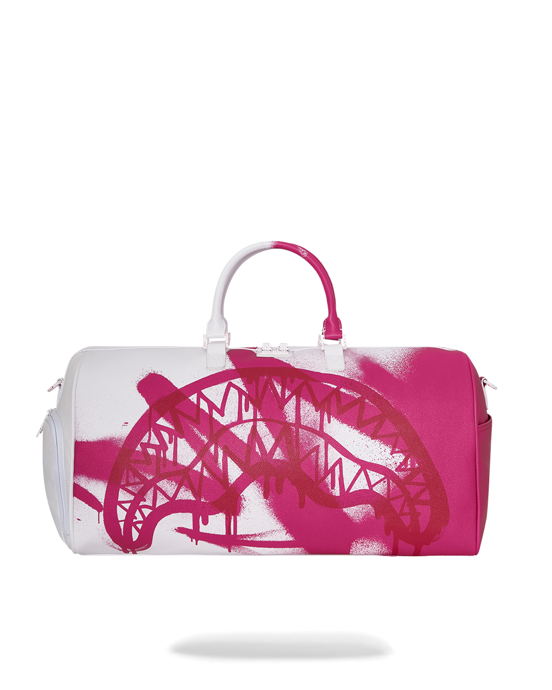Stylish faux leather designer duffle bag with gold zippers, perfect for travel.