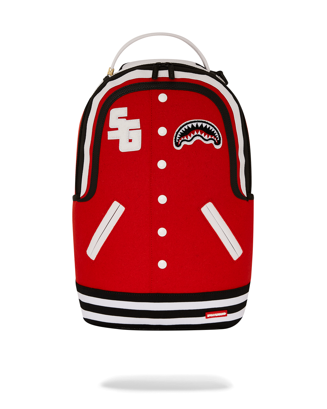 Sprayground U. Backpack front view, highlighting its modern design and glossy PVC accents