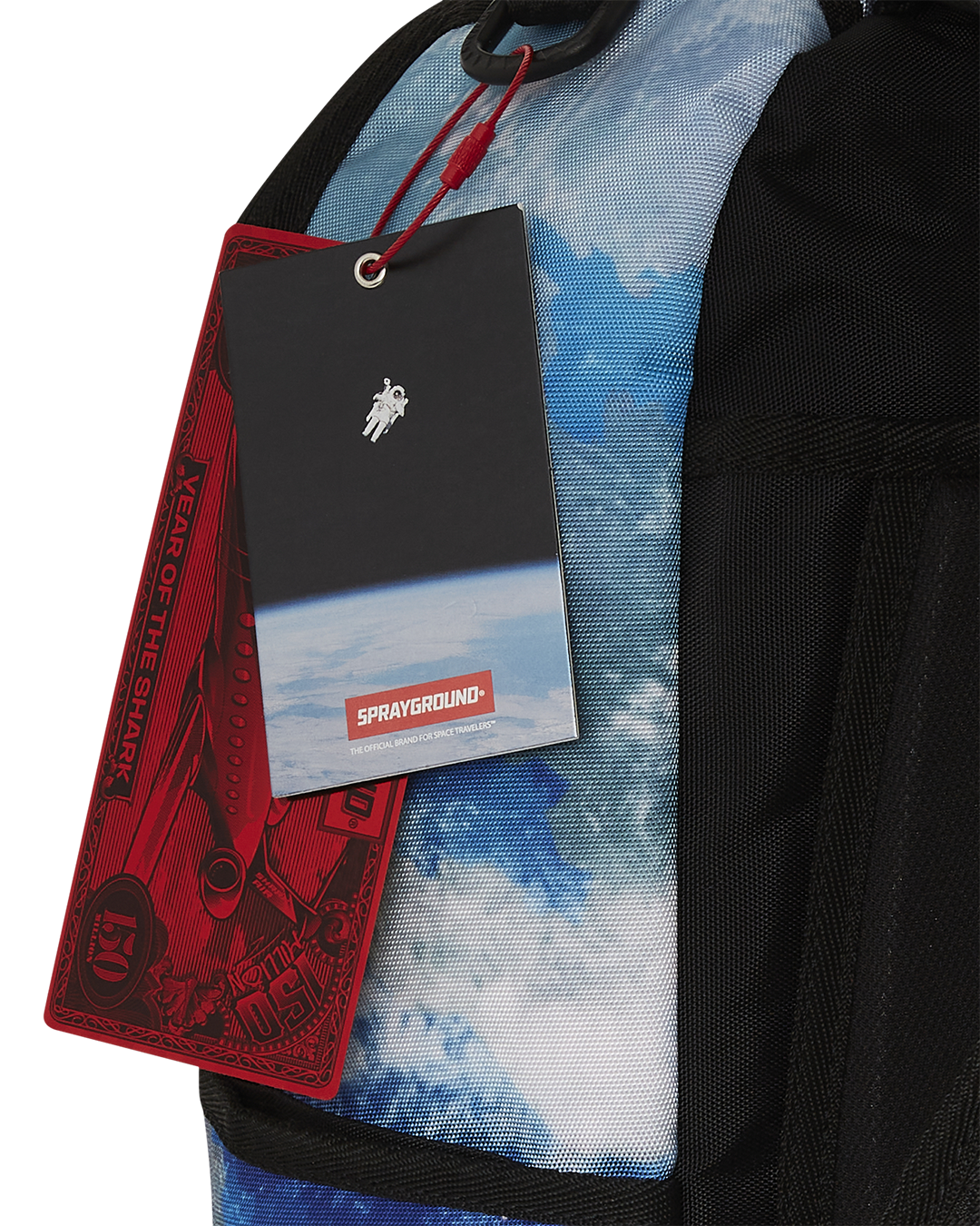 Sprayground NASA Collaboration Limited Edition Laptop Backpack being used by a traveler at an airport, highlighting its travel-friendly features.