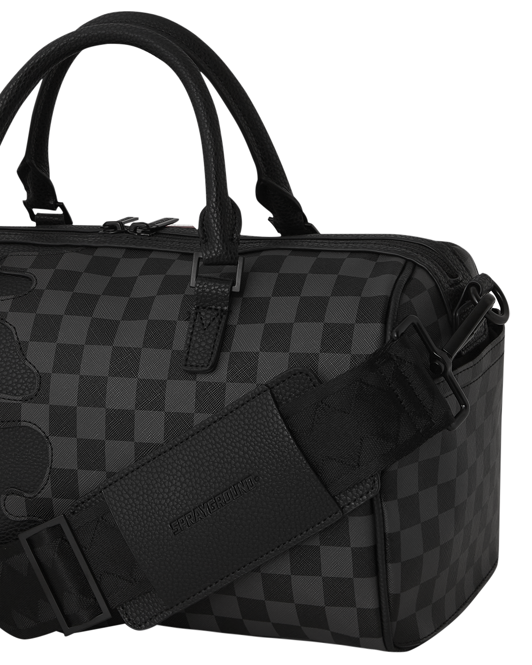 Lifestyle shot of the faux leather bag in use during a casual outing.