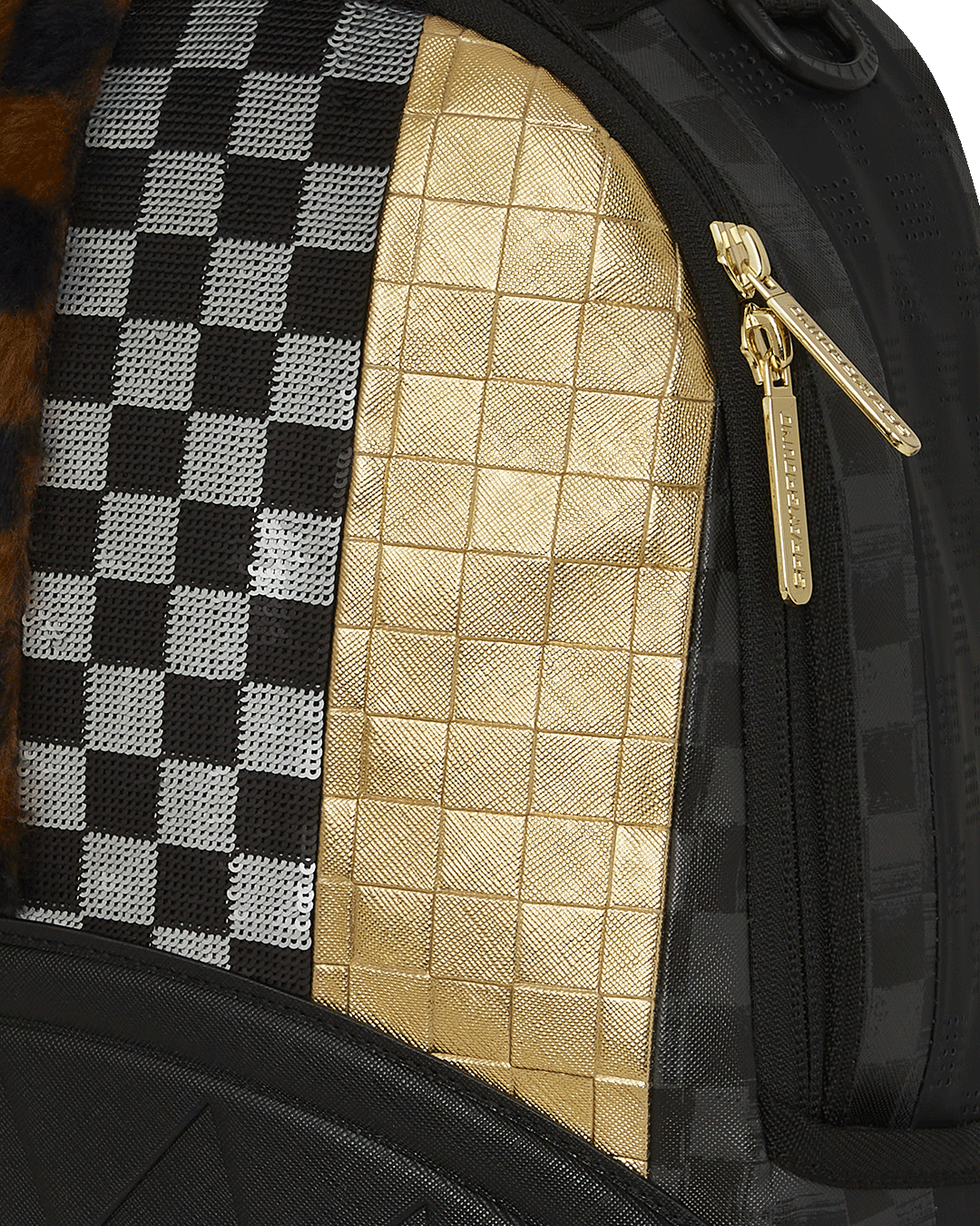 Top-open view of laptop backpack showing velour-lined compartments and pockets