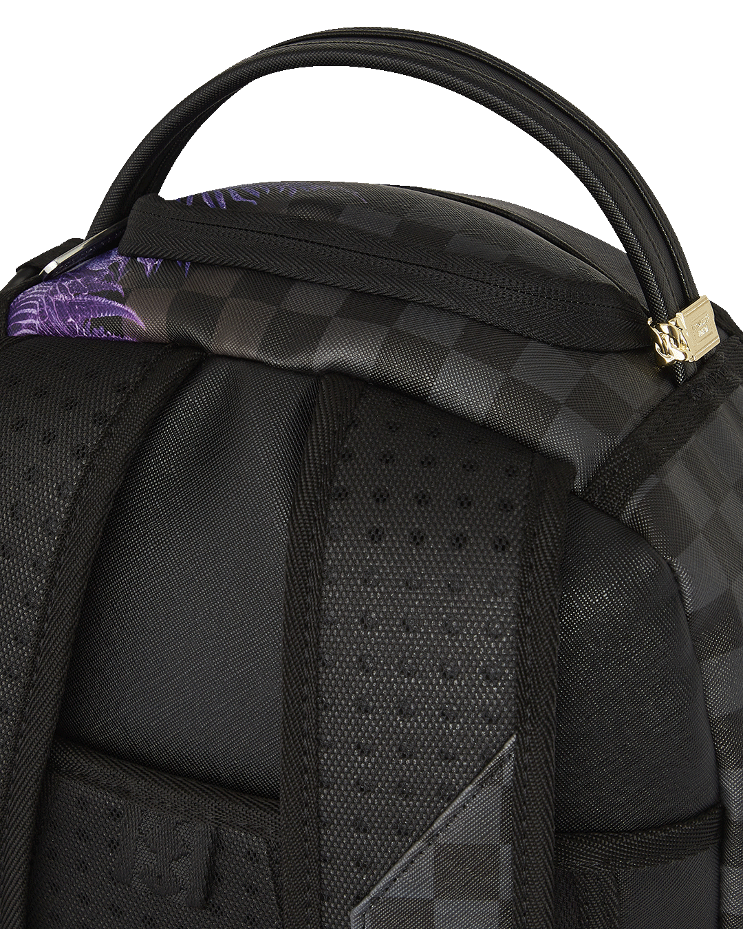 Faux leather backpack showcasing ergonomic design and gold zippers.